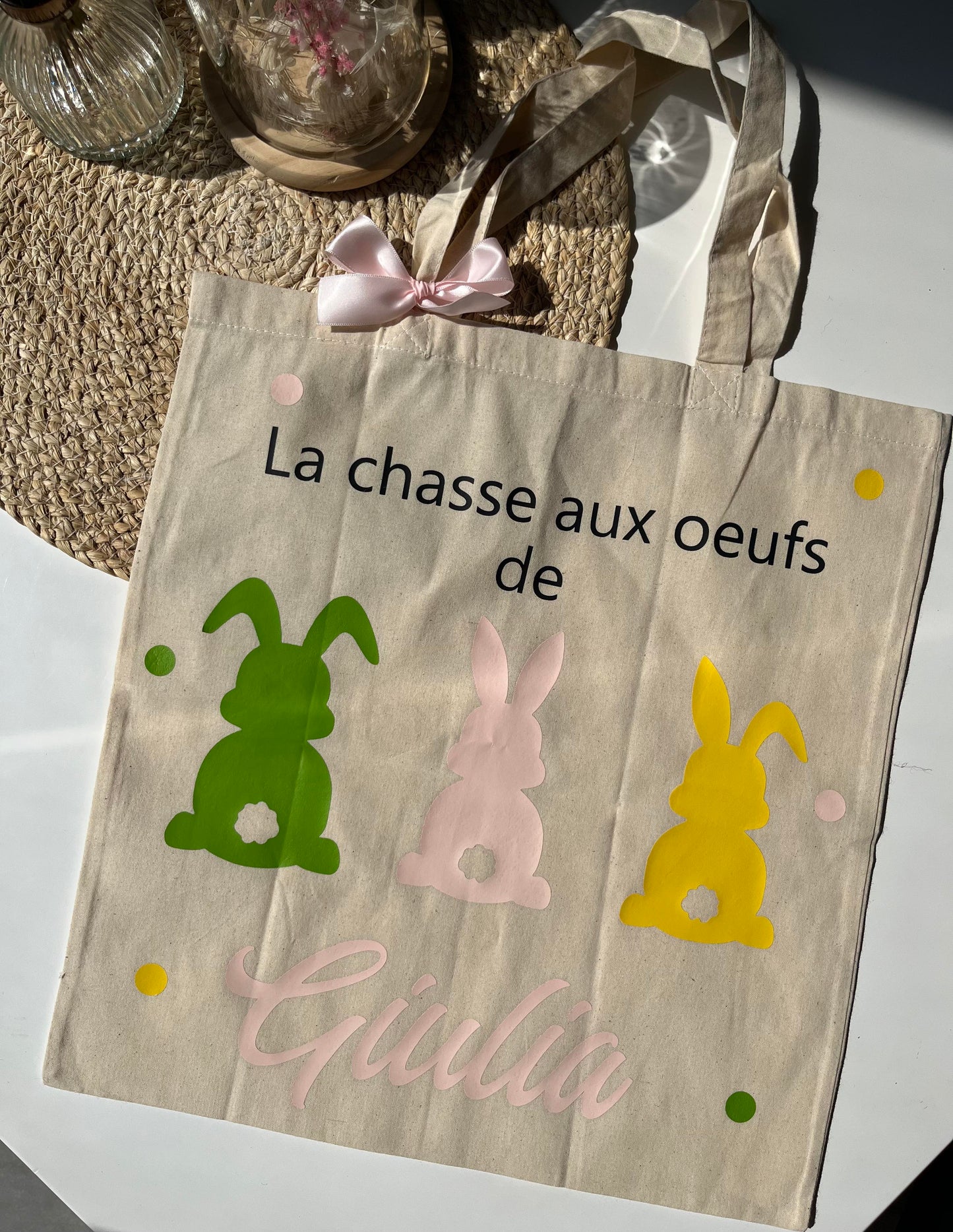 Tote bag au trois lapins de Pâques