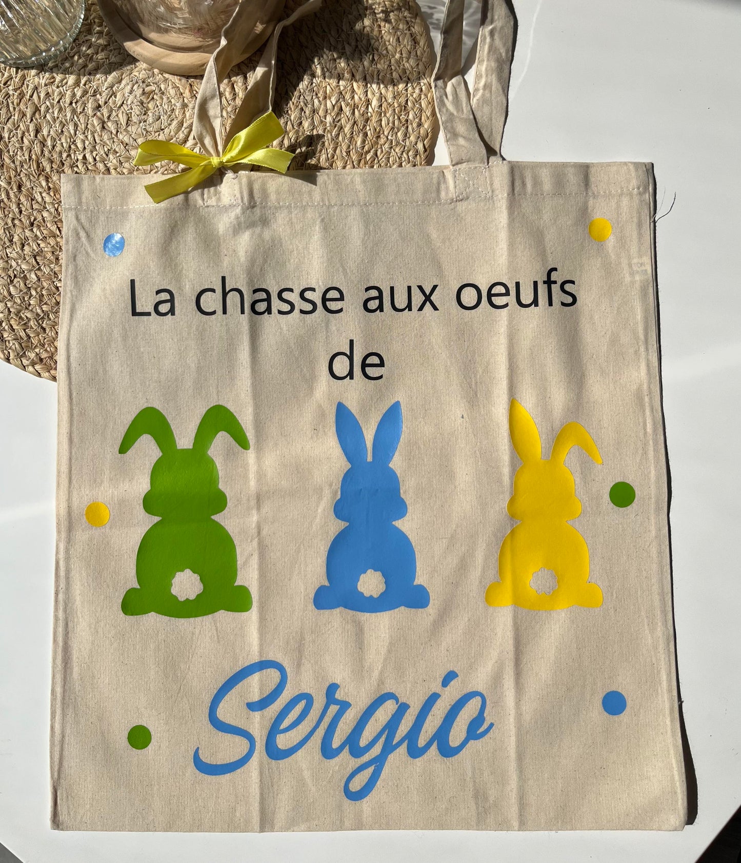 Tote bag au trois lapins de Pâques