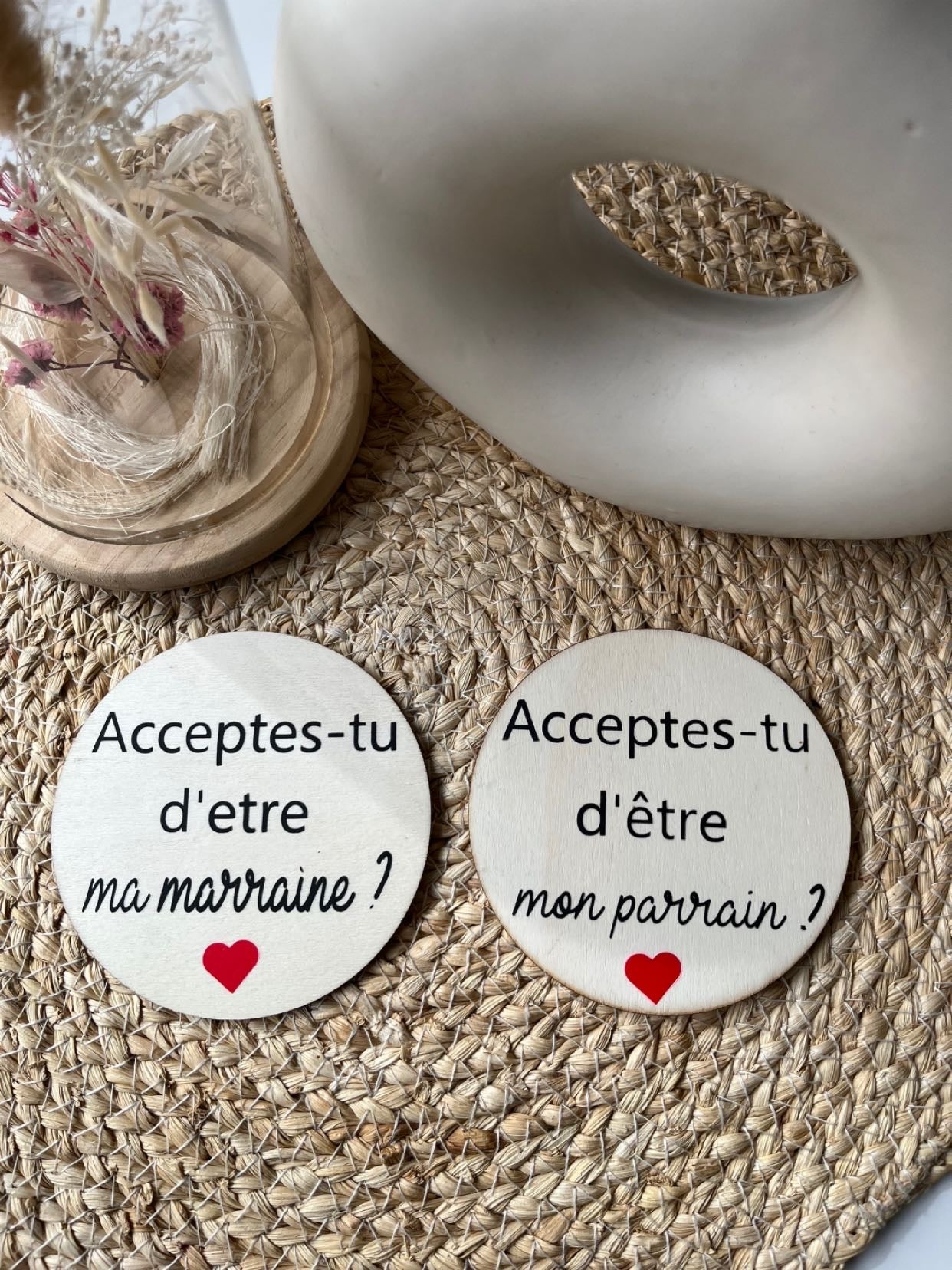 Rond en bois annonce parrain OU marraine