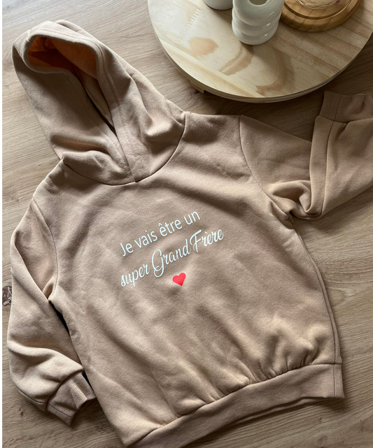 Sweat enfant "Je vais être super grand frère" ou grande sœur pour annoncer une grossesse