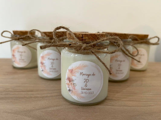 Bougie personnalisée cadeaux invités anniversaire, baptême, mariage, avec ou sans fleurs séchées