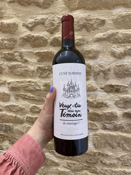 Étiquette de vin demande témoin de mariage
