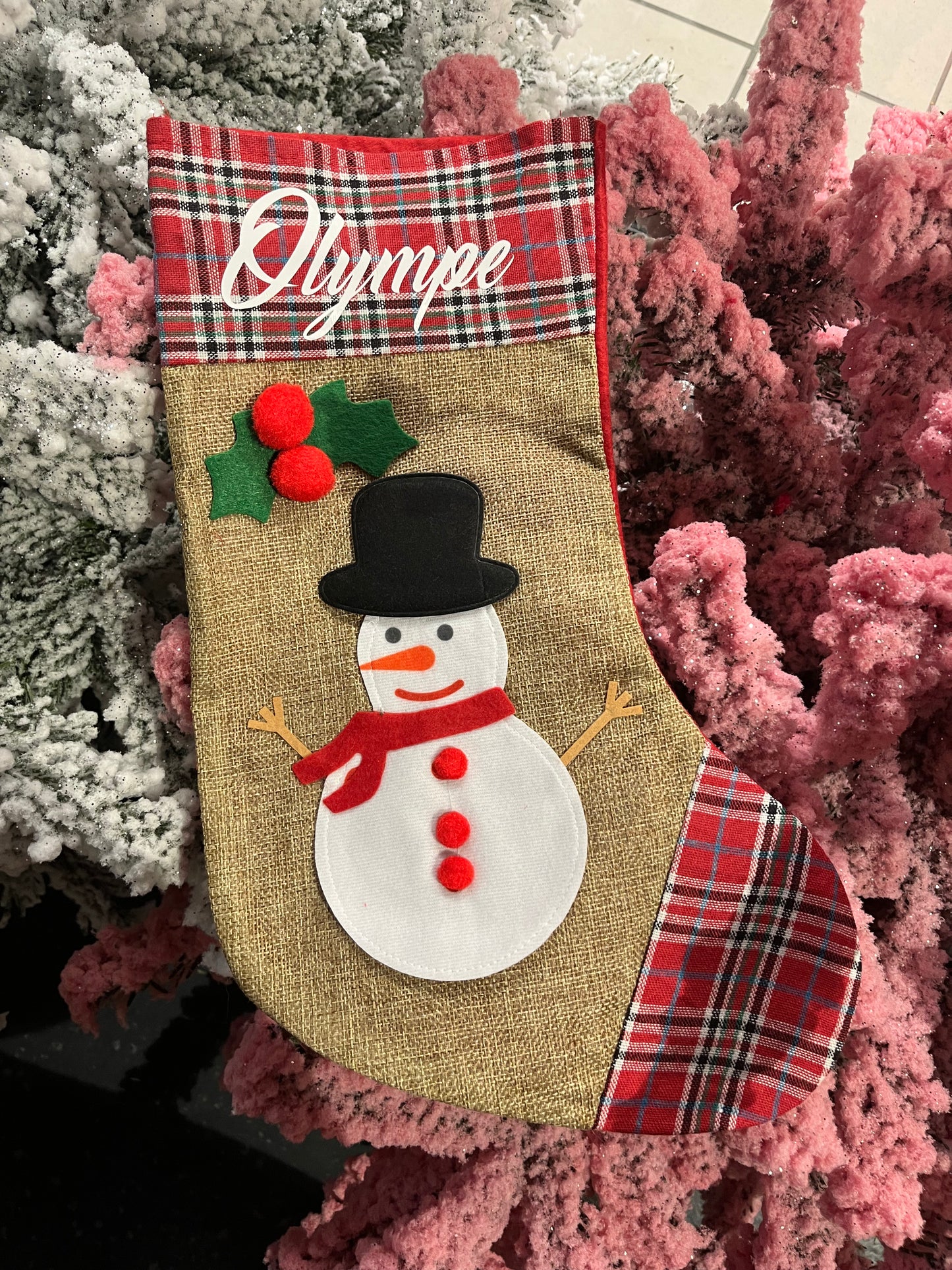 Chaussette de noël bonhomme de neige