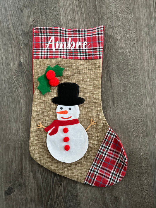 Chaussette de noël bonhomme de neige