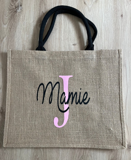 Grand sac en toile de jute avec anse noire